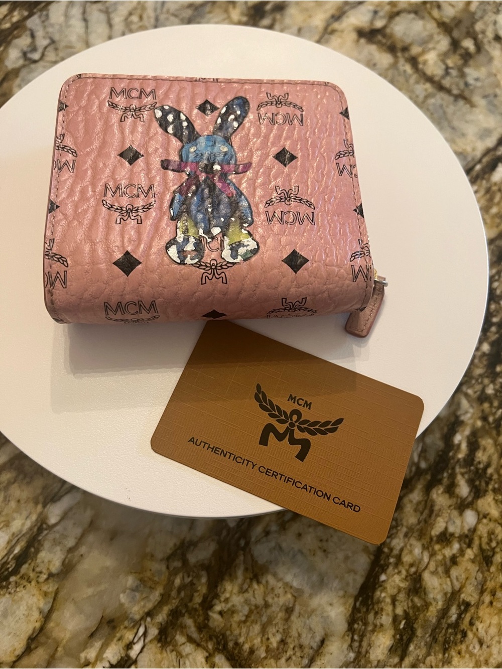 MCM Visetos Rabbit Zip Around Compact Wallet EUC!!